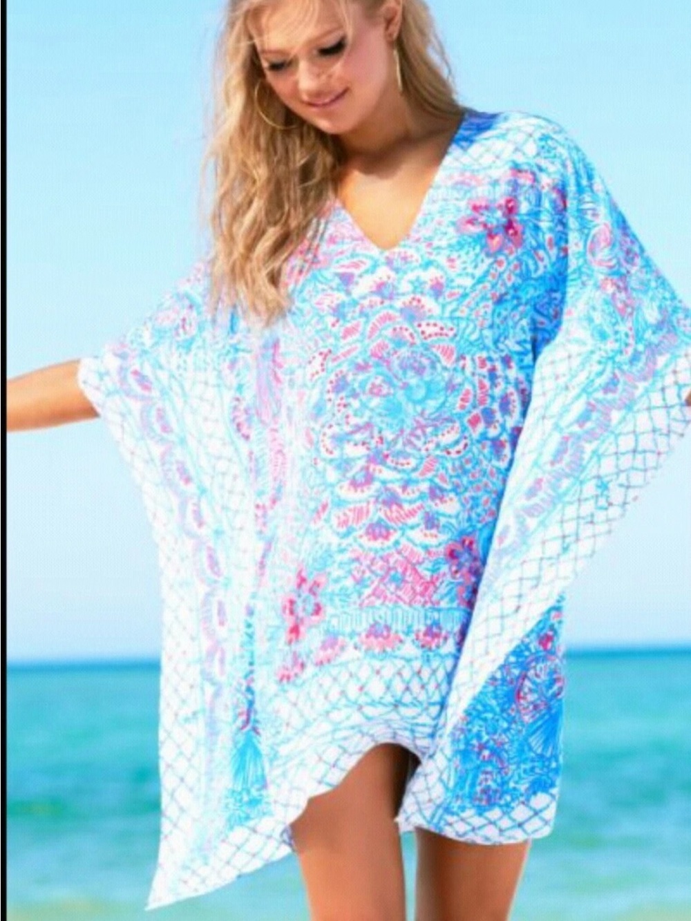 Lilly Pulitzer Linda Marie Caftan Silk Coverup Dress XXS/XS Pinchers Picnic